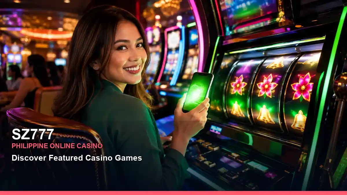 SZ777 first-deposit rewards in a vibrant casino layout for Philippine players
